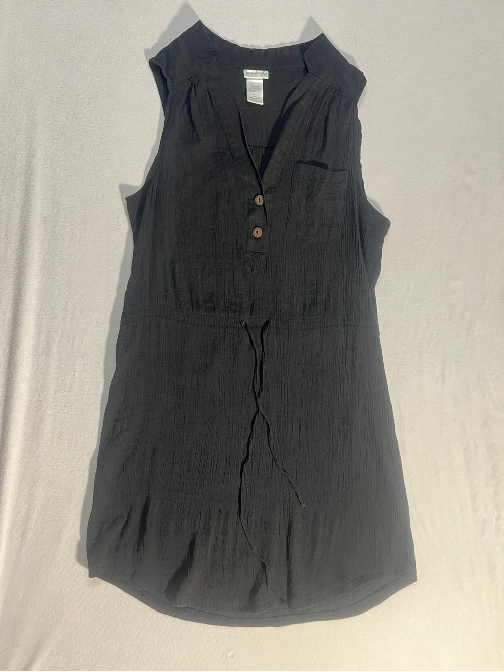 Wearabouts Black Sleeveless Drawstring Waist Swim Cover Up Dress Size L